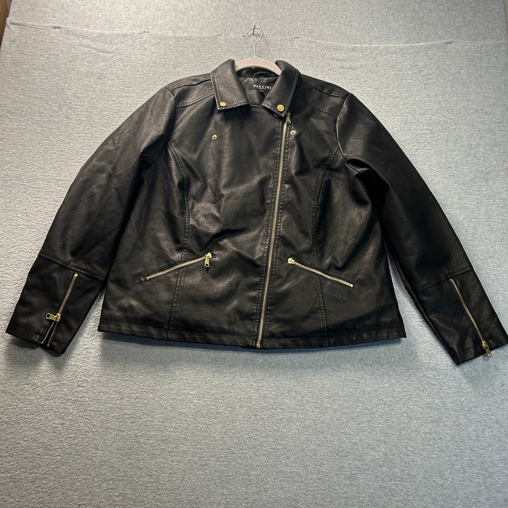 Baccini Faux Leather Moto Jacket Womens 1X Black Asymmetrical Zip Plus Size